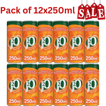 J2O Orange & Passion Fruit 250ml x 24 Cans – Fruit Drink | Free Delivery